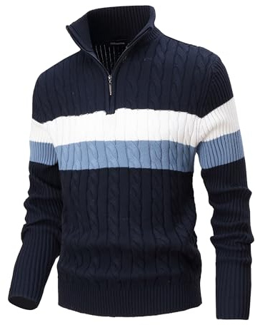 CoXuantion Pull Homme à Col Roulé Pullover Sweater en Tricoté 1/4 Zip Slim Fit Chaudes Pulls Hiver Tricot Manches Longues Maille Basique Pullovers L,Bleu