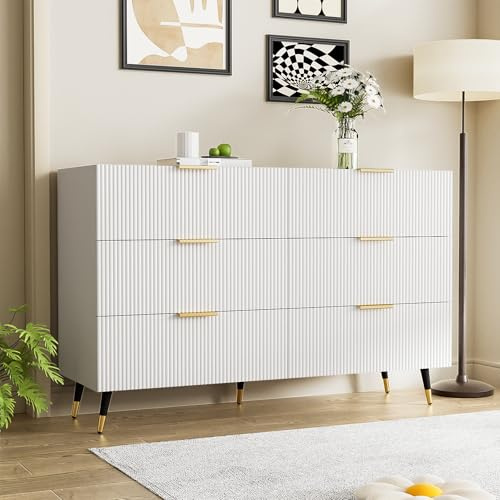 ModernLuxe Chest of Drawers Bedroom with Elegant Golden Handles, Ample Storage Space, Stylish and Functional Sideboards for Living Room, Contemporary Storage Cabinet with Sleek Modern Design, White