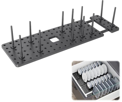 Zimoer 1 PCS Organizador de Platos Ajustable, Soporte para Platos con 12 Postes, Escurridor de Platos para Armario, Estante para Sartenes para Platos, Tazones y Cubiertos - Gris, 54x15x10cm, Plástico