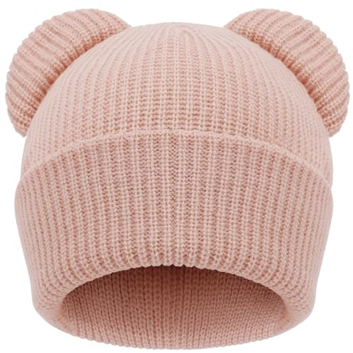 DRESHOW Bonnet pour Bébé Bonnet Hiver Bébé Unisexe en Tricot Doux avec Oreilles d'ours Mignonnes pour Garçon Fille Beanies Chaud pour 0-6 Mois
