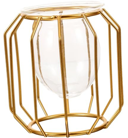 VALICLUD Jarrón Hidropónico de Mesa con Soporte de Hierro Geométrico Dorado Decorativo para Plantas Hidropónicas y Oficinas Florero Práctico y Duradero para Escritorio