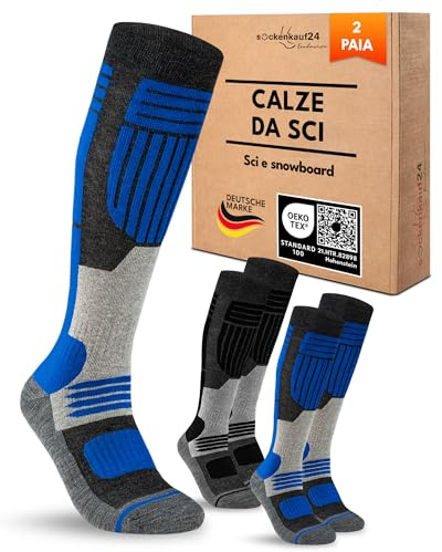 sockenkauf24 Calcetines Esquí para Hombre Lana Merino 2 Pares 39-42 Negro/Azul