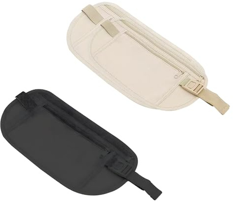 2 piezas cinturón de plata con bloqueo RFID, cinturones ocultos para plata, bolsa de plátano para viaje con hebilla ajustada, banana de viaje antirrobo para pasaporte tarjeta de crédito en efectivo