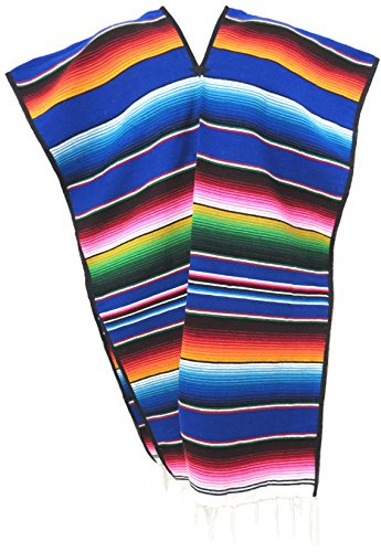 Leos Imports Authentic Traditional Mexican Serape Poncho Adult Unisex One Size, hand woven in Mexico with soft acrylic fibers, Blue, M