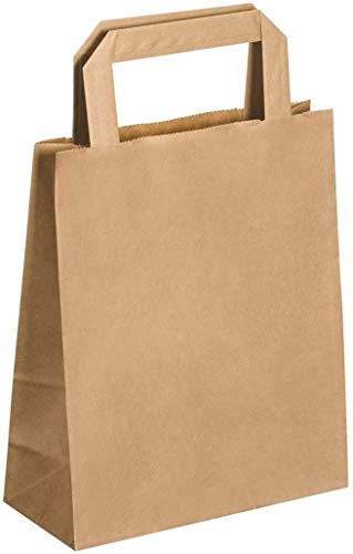 250 Petits Sacs Papier kraft écru avec poignée 6 litres largeur 22 cm, hauteur 28cm, soufflet 10 anse plate solide, résistant papier 70g non imprimé ref UGSE06PP1F (250)