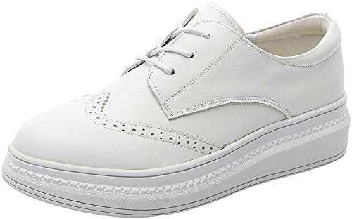 ANUFER Femmes Cuir Véritable Élégante Brogues Derby Lacets Plate-Forme Chaussures de Sport