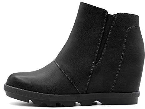 Athlefit Wedge Booties for Women with Heel Hidden Wedge Boots Comfortable Ankle Boots Black Size 8