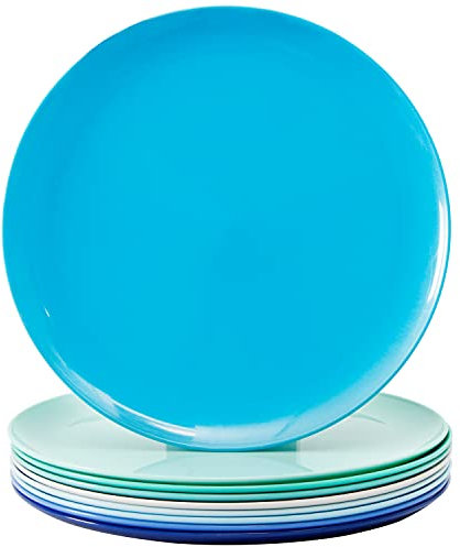Youngever 9 Grande Assiettes en Plastique de 25CM, Assiettes DIner (Couleur Coastal)