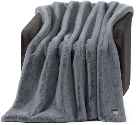 UGG Euphoria Faux Fur Throw Blanket, Oversized Soft Throw for Couch or Bed, Luxury Room Decor, Giftable Fuzzy Blankets, Machine Washable, 50-inch x 70-inch, Chambray Blue Grey