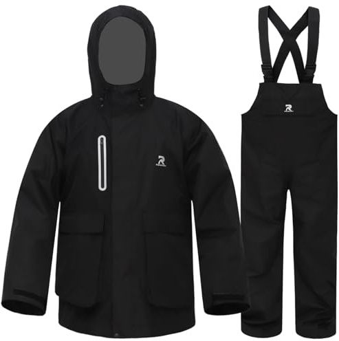 RainRider Rain Suits for Fishing Waterproof Rain Jacket with Bib Pants Overall Men Women Foul Weather Gear(Black,S)