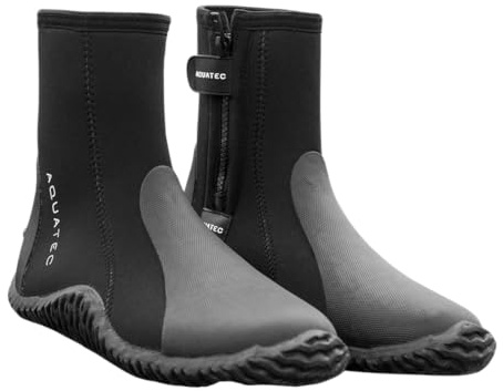 AQUATEC Wetsuit Boots | Premium 5mm Neoprene Shoes for Surfing, Paddle Boarding, and Water Sports - Reinforced Toe & Heel with Anti-Slip Sole [Various (5 UK) Black