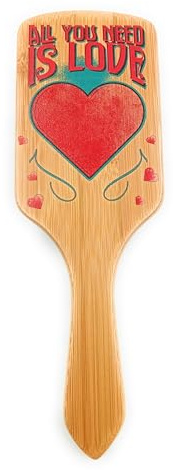 ShopINess Divertente Spazzola per Capelli Rettangolare in Bambù con Disegni e Pattern Colorati (All you Need is Love)