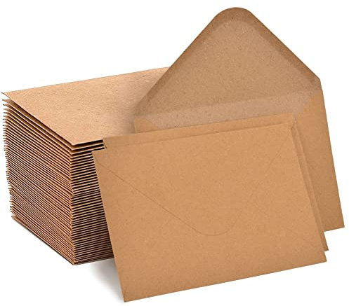 Willingood Briefumschläge, 100 Stück, 130 g/m, Kraftpapier-Umschläge DIN C6, 11,4 x 16,2 cm, Naturklebeumschläge für Grußkarten und Einladungen