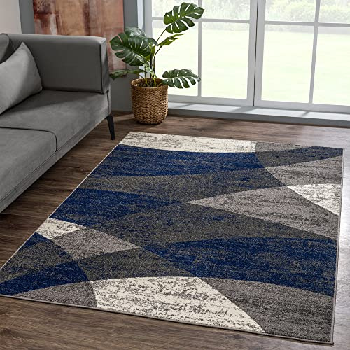 SANAT Teppich Vintage - Modern Teppiche für Wohnzimmer, Kurzflor Teppich in Blau, Öko-Tex 100 Zertifiziert, Größe: 120 x 170 cm