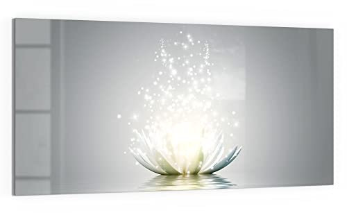 DEQORI Quadro in vetro vero | motivo fiore di loto scintillante | orizzontale unico pezzo 100 x 50 cm | bella decorazione da parete per soggiorno, camera da letto, corridoio e cucina | moderna