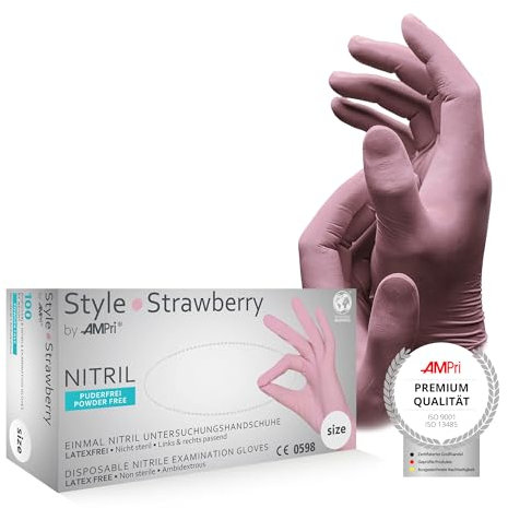 100 gants en nitrile style Strawberry de Ampri, non poudrés Taille XS