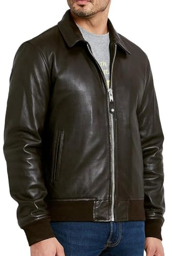 Chaqueta de cuero Marrón Hombre Schott Mens Leather Pilot, marrón, L