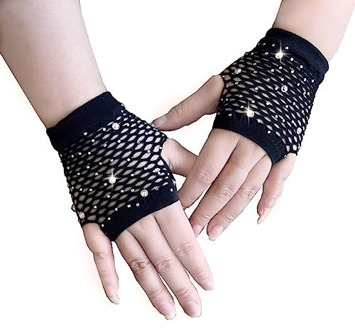 1 par näthandskar dam korta fisknätshandskar svarta fingerlösa fisknätshandskar nät näthandskar för karneval kostym kvinnor 80-tals retro temafest kvinnor kostymtillbehör,, svart, One size