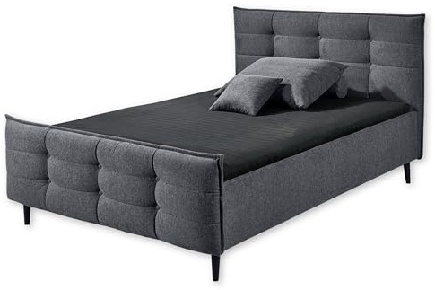 Stella Trading Mario B Polsterbett Bettgestell 140x200, Anthrazit - Modernes Doppelbett mit dekorativer Steppung und Massivholz Füßen - 149 x 108 x 215 cm (B/H/T)