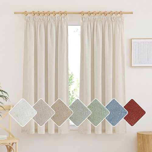 PONY DANCE Cortinas Dormitorio Cortas 2 Piezas Cortinas Lino Cortinas Translúcidas para Riel con Ganchos Visillos para Ventanas Cocina Linen Curtains, 140x145cm(AnchoxAlto), Beige