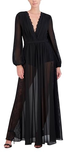 BCBGMAXAZRIA Women's Long Balloon Sleeve Surplice Neck Evening Maxi Dress, Black, 4