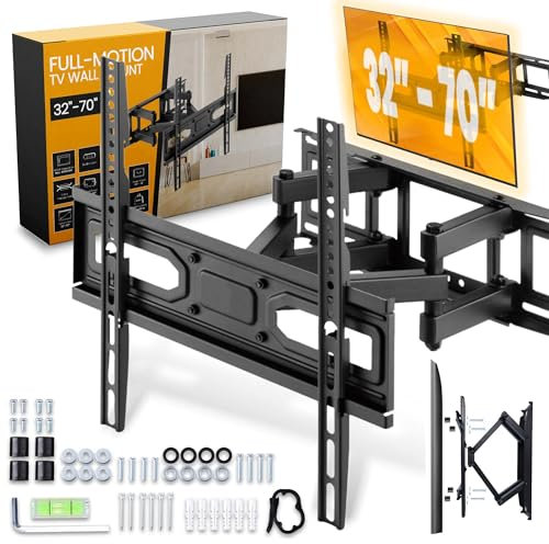 Support Mural TV pour Écrans 32-70 Pouces Orientable et Inclinable Fixation Télévision Plat et Incurvé LCD LED Jusqu'à 40KG Bras Doubles Solides et Robustes VESA 400x400 mm