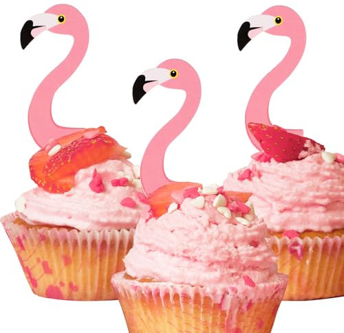 BETESSIN 24er-Set Flamingo Cupcake Topper – Tropische Muffin-Dekoration für Hawaii, Aloha, Luau, Sommer- und Poolpartys, Flamingo-Mottopartys und vieles mehr