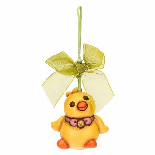 THUN, Addobbo Pulcino Polly in Ceramica Decorata a Mano con Nastro, Linea Sorprese di Pasqua, 4.8 x 3.6 x 4.6 cm h