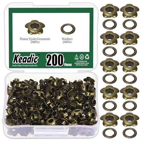 Keadic 200 Ensembles d'Œillets à Fleur, 3/16 Pouce (5mm) Œillets pour Cuir, Œillets en Métal pour Bricolage DIY (Bronze)