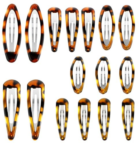 COMNICO Haarspangen mit Druckknopf 16 Stück Klassische Haarspange in Schildpatt-Optik Rutschfest Einfache Große Haare Snap Clips Metall Haarspangen Vintage-Haarnadel-Accessoires für alle Haartypen
