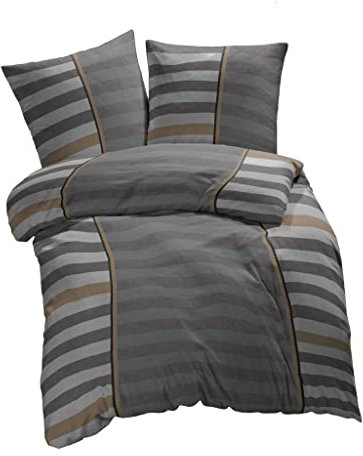 etérea Microfaser Bettwäsche 135x200 4 teilig - Ganzjahres Bettbezug - Grau Streifen Gestreift Bettwäsche-Set mit Kissen 2X 135x200cm + 2X 80x80cm - Grau