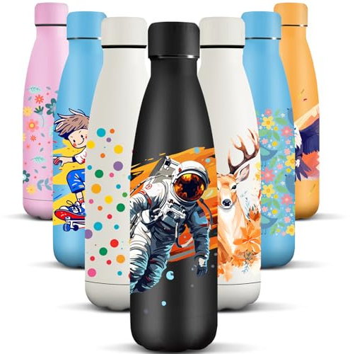 HoneyHolly 500 ml BPA-fri vattenflaska, termisk flaska, dubbelväggig, vattenflaska, läckagesäker, 18/8 rostfritt stål, vattenflaska för sport, skola, yoga