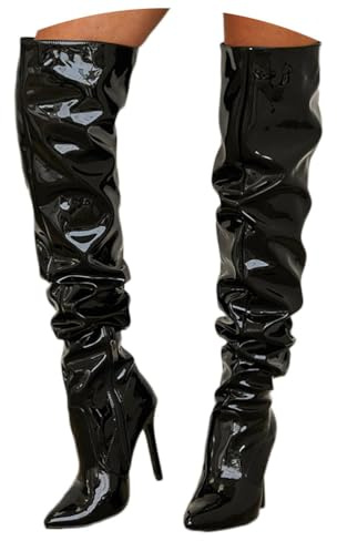 ticticlily Stivali Alti Donna Sopra Il Ginocchio Sexy Fashion Nightclub Scarpe con Tacco Alto D Nero 35 EU