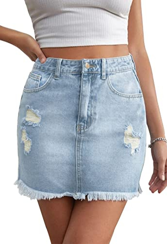 Alaster Queen Gonna in jeans, da donna, corta, in jeans, minigonna da donna, elasticizzata, con tasche, Blu, L