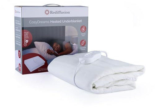 Rediffusion CosyDreams Electric Underblanket, Double Bed, Fitted, Heated, 3 Heat Settings, Machine Washable, Overheat Protection, 1.8M Cable Length, Easy Fit Design, 75W - RED135120W, White