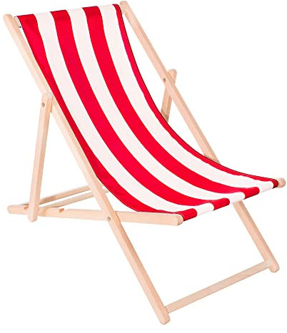Muntel Klappstuhl Liegestuhl klappbar aus Massivholz, Sonnenliege für Garten, Balkon & Terrasse, Gartenstühle, Gartenliege wetterfest, Strandliege klappbar leicht, Strandstuhl, (Rot/Weiß)