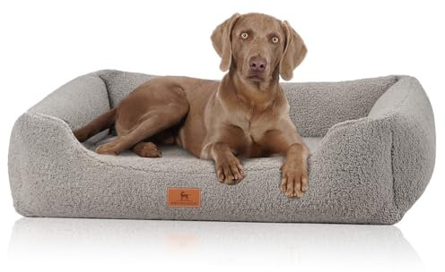 Knuffelwuff Orthopaedic Dog Bed Made of Cuddly Teddy Material Woolkopp M-L 85 x 63 cm Grey Removable Cover Washable for Large, Medium and Small Dogs