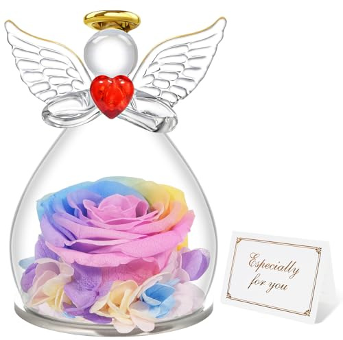 Miofula Festa della Mamma Idee Regalo Mamma Nonna,Rosa Stabilizzata Figurine Angelo Regalo Donna Compleanno,Rosa Eterna Regali Festa della Mamma,Fiori Stabilizzati Regali Donna Fidanzata Anniversario