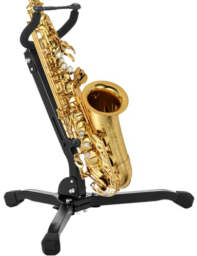 Supporto per sassofono, supporto elettrico per strumenti a fiato, supporto per sax contralto e tenore, pieghevole, con base triangolare in metallo, per amanti del sassofono, uomini, bambini