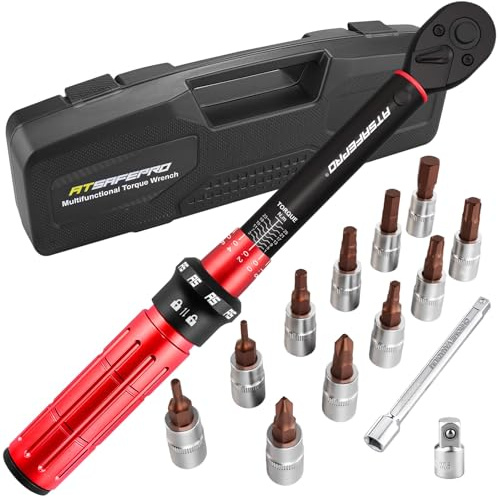 ATsafepro 14 Piezas Llave Dinamometrica 1/4, 1-25 Nm Llave Dinamometrica Bicicleta, 72 Dientes, Regulación Bidireccional, Extensión, Adaptador 3/8, Puntas (Hexagonales, Estrella), para Reparación de
