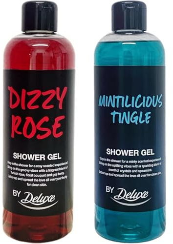 DIZZY ROSE & MINTILICIOUS TINGLE by LidI - SHOWER GEL - Turkish Rose, Floral & Goji Berry and Menthol Crystals & Spearmint Scented | 500mL Each [Total 1000mL]