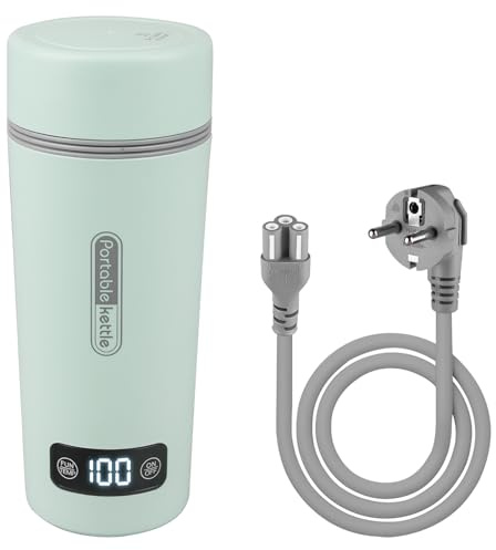 350ML Elektrischer Reisewasserkocher Klein, Mini -Wasserkocher tragbar, 4 Einstellbare Temperaturen, 304 Edelstahl Liner, Automatisch Abschalten für Tee, Kaffee, Babymilch Auto (220V/ 300W)