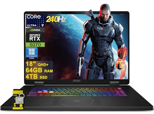 msi Crosshair 18 HX AI Gaming Laptop 18 QHD+ IPS 240Hz Intel 24-core Ultra 9 275HX (>i9-14900HX) 64GB DDR5 4TB SSD GeForce RTX 5070 (Up to 798 AI Tops) RGB Backlit Thunderbolt Win11Pro ICP Hub
