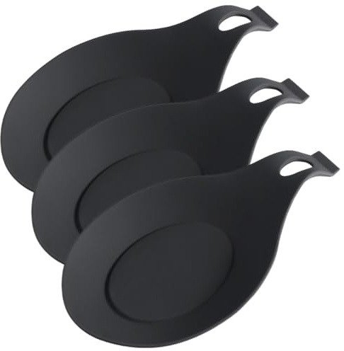 DECHOUS Soporte para Cuchara de Silicona Negro, 3 Piezas Reposacucharas para Cocina y Comedor, Práctico Portacucharas Resistente para Utensilios y Cubiertos, Adecuado para Mantener Mesa