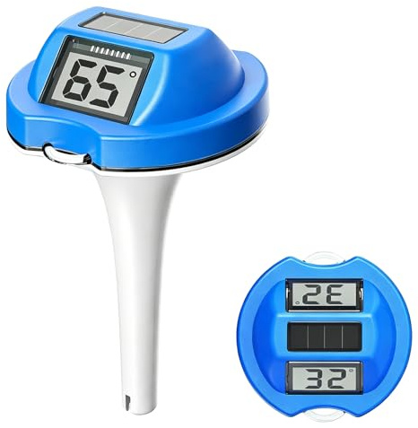 Termometro da piscina con doppio schermo, termometro solare galleggiante facile da leggere con display digitale, IP68, impermeabile per piscine, tubi caldi e tubi freddi, blu scuro