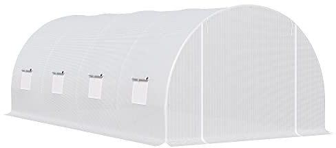 Outsunny Serra da Giardino a Tunnel Per Piante in PE con Tubi di Metallo 6x3x2m Bianco