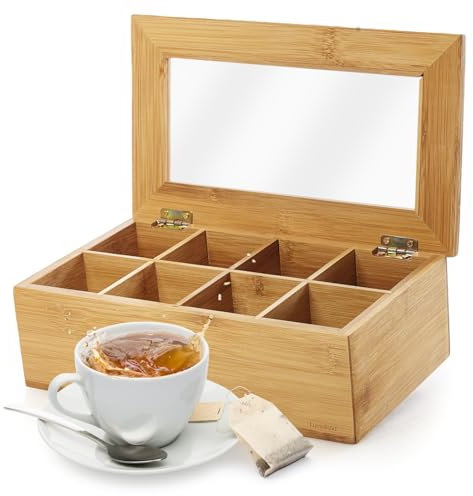 Lumaland Cuisine Teebox aus Bambus mit 8 Fächern 26 x 16 x 9 cm | Nachhaltiges Material | Praktische Aufbewahrungsbox für Teebeutel | Dekorativ & Edel