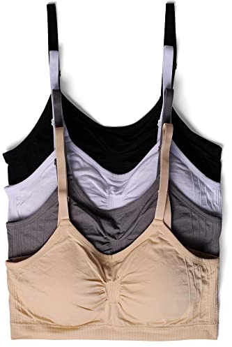 Kalon 4 Pack Women’s Nylon Spandex Removable Pads Comfort Cami Bras Wireless (S/M, Basics)