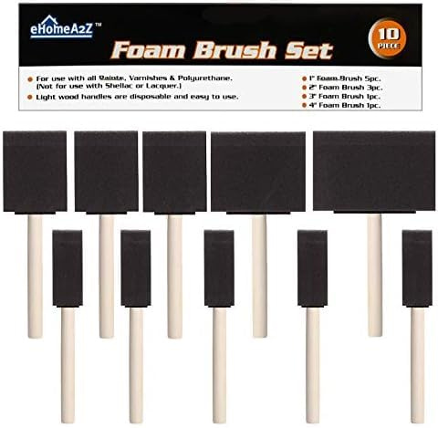 EHOMEA2Z Paquet de 10 pinceaux en Mousse légers, Parfaits pour Les acryliques, Les teintures, Les Vernis, l'artisanat, l'art, Les Tailles Assorties, Le Pinceau éponge pour la Peinture (10)