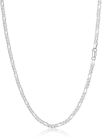 Silvora Chaine Collier en Argent 925 Massif Homme 65 cm 3mm Chaîne Maille Figaro Fine pour Pendentif pour Homme Femme Bijoux Cadeau Noël Anniversaire avec Boîte